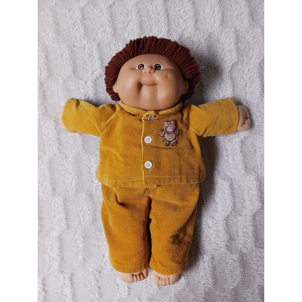Vintage Cabbage Patch Kids Doll Boy Curly Brown Hair 1983 Yellow Corduroy Suit